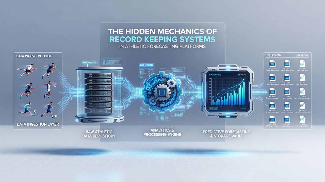 Secure data center racks storing athletic prediction archives with monitoring dashboards