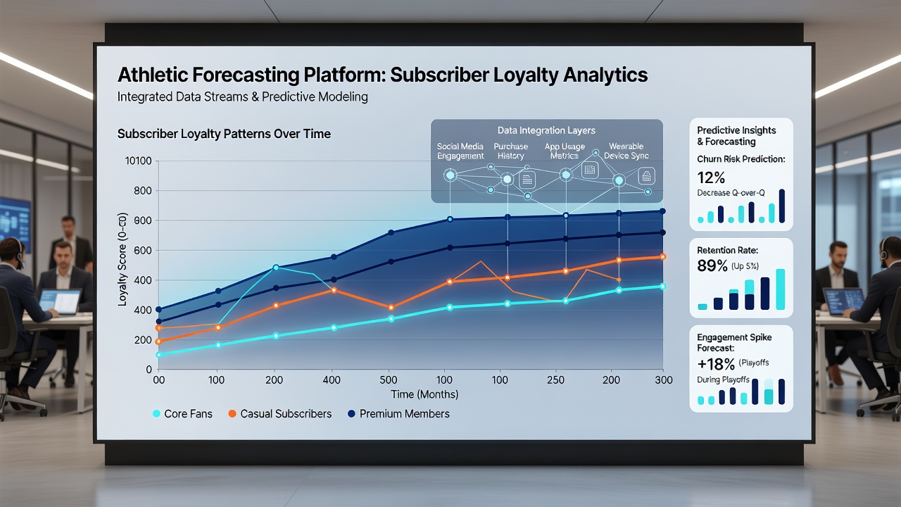 Visualization of seasonal subscriber retention trends and accuracy correlations in forecasting platforms